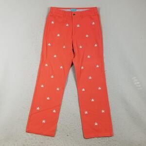 Castaway Nantucket Pants Mens 32x32 Orange Skull Crossbones Embroidered Cotton